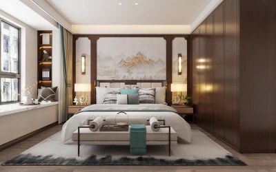 新中式卧室3D模型下载